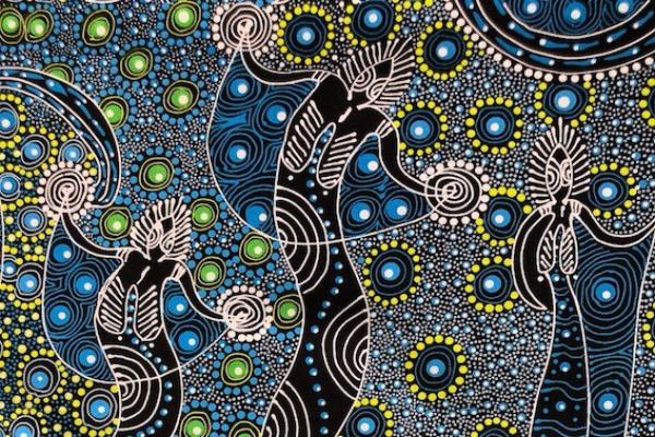 BLUE DANCING SPIRIT Aborigines Stoff aus Australien